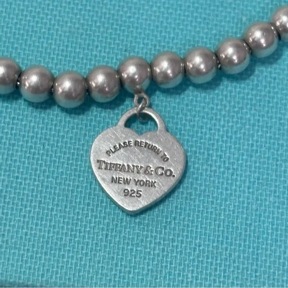 Authentic Tiffany & Co 4mm Bead Bracelet w/ Silver Mini Heart Charm - Picture 8 of 10